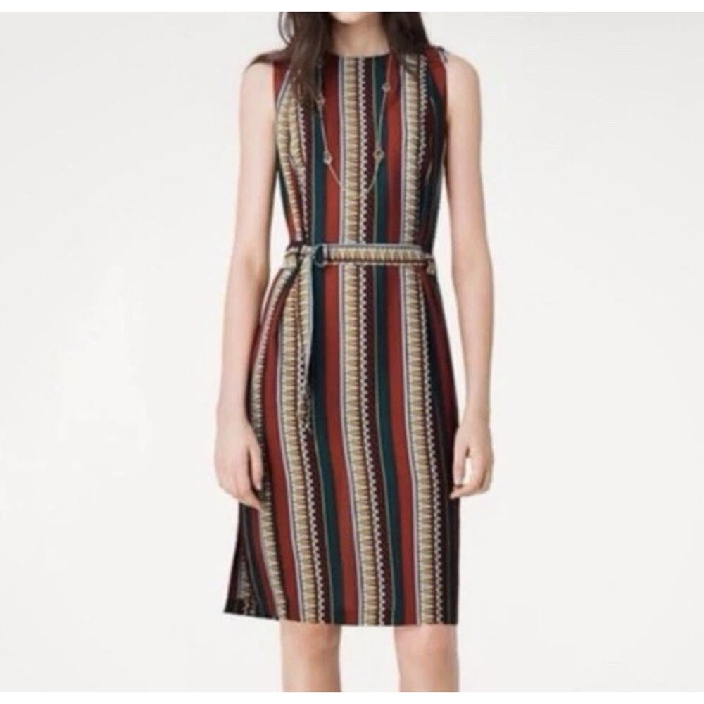 Tory Burch Julia Dress 8 Green Oceano Eden Striped Silk Sheath EUC *Missing Belt